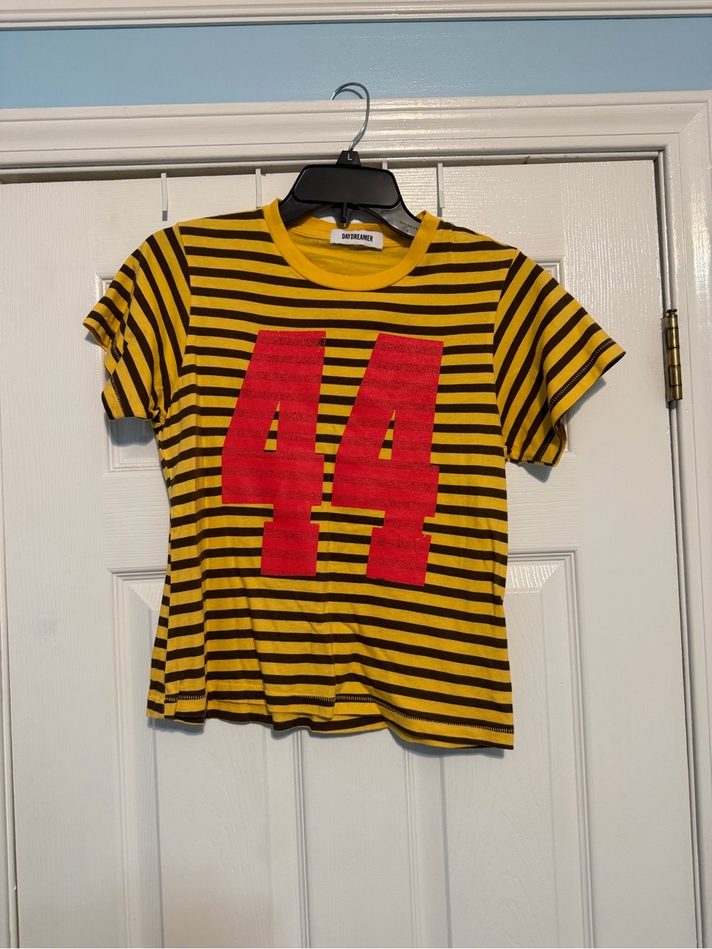 Daydreamer Yellow & Black Striped Tee with Red 44 Graphic